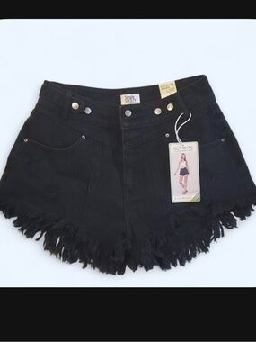 Black Frayed Hem Denim Shorts